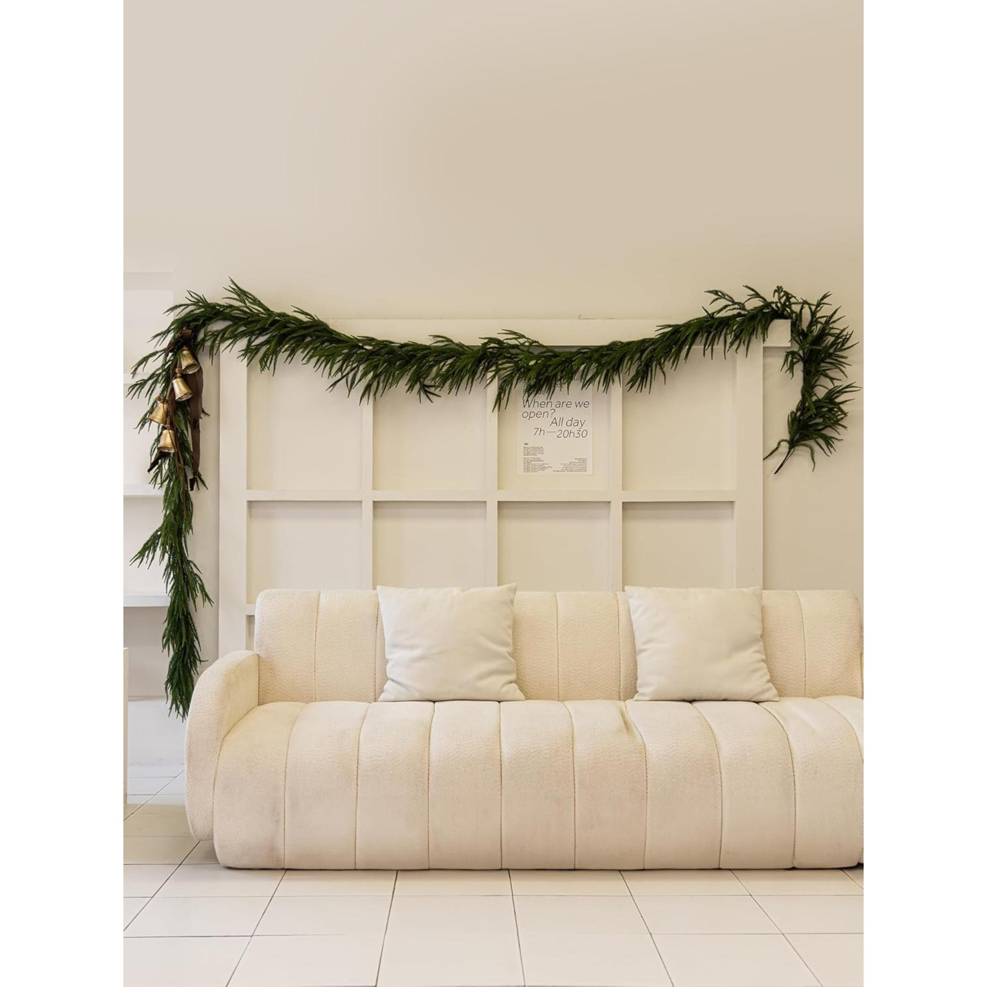 Artificial Norfolk Pine Garlands, Real Touch Winter Pine Garland, Green Artificial Greenery Garland For Table, Mantle, Wall, Indoor, Outdoor Christmas Decorations (Dark Green)