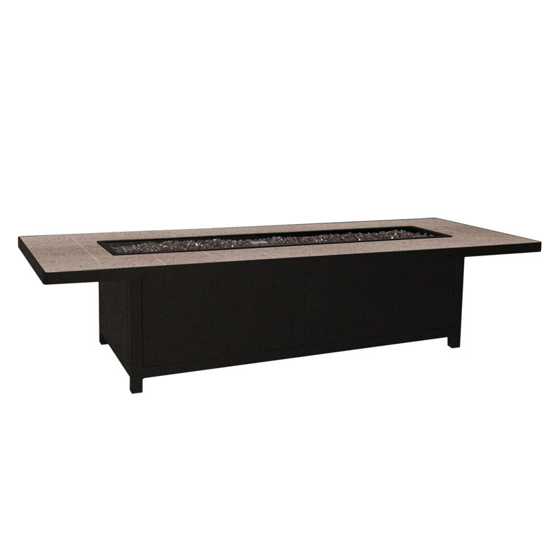 Capri Cast Iron Outdoor Fire Pit Table, 19" H x 72" W x 28" D, Canyon Taupe, Carbon Black