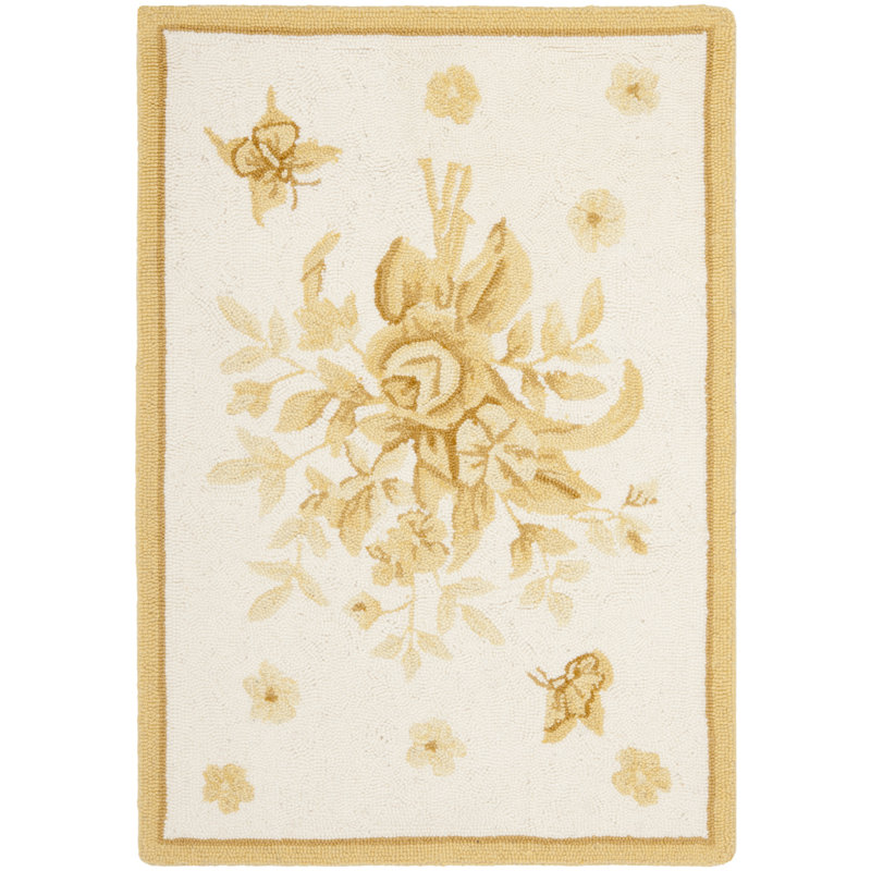 Tapis doré en laine crocheté à la main Hollander, Rectangle 2 pi 9 po x 4 pi 9 po
