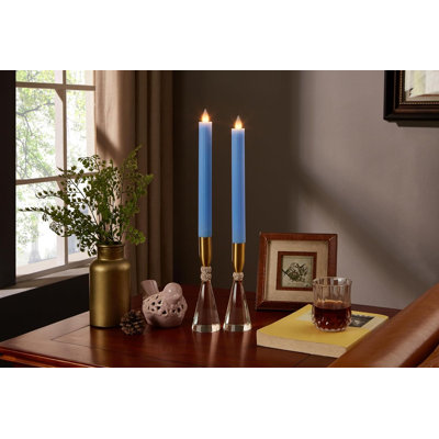 Flameless Vertical Stripes Taper Candles Flickering with Remote and Timer, 3D Moving Flame Taper Candle, 9 Inch Window Candle. (Holiday Red, 9in)