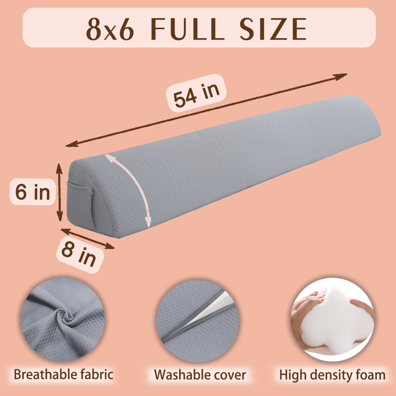 Emmyrose Bed Wedge Pillow Headboard Gap Filler Gray, Full