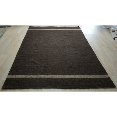 Brown Handwoven Wool Striated Earth Tones Geometric Modern Contemporary Carpet Rug