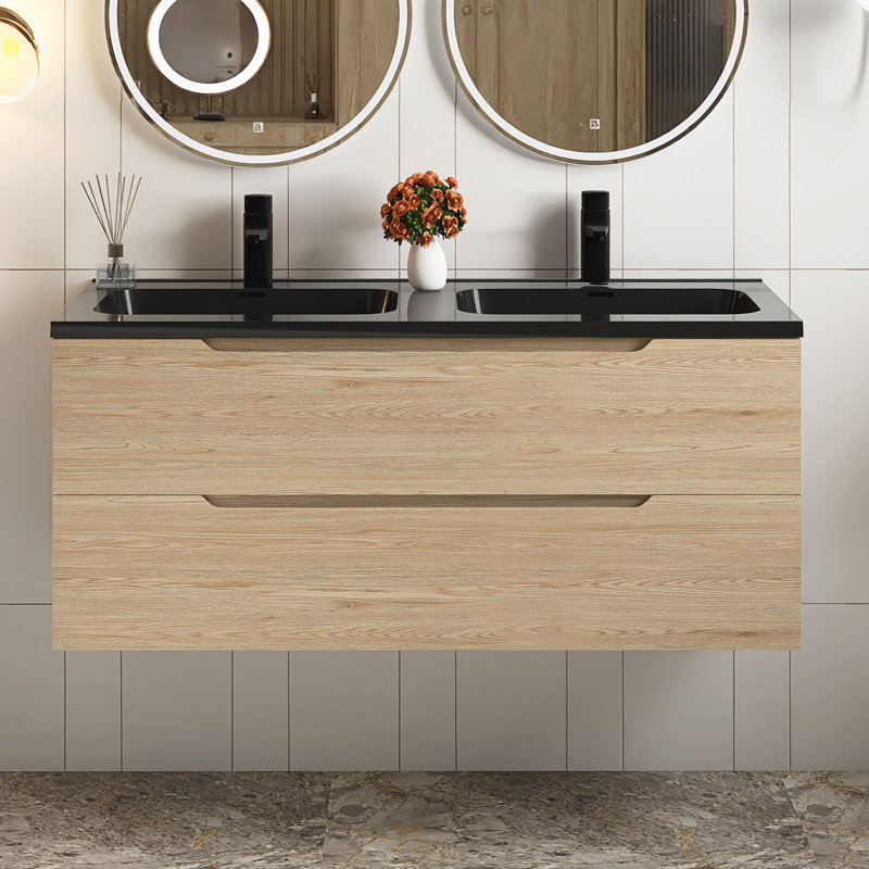Meuble-lavabo mural 48 po avec panneau de particules en chêne Evita