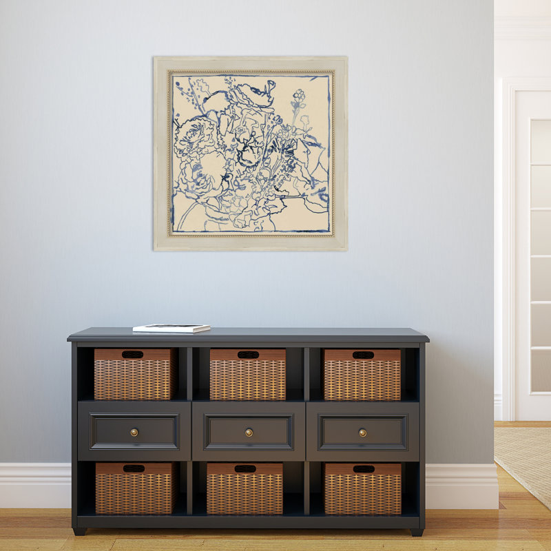 Indigo Floral Sketch by Megan Meagher, 28" W x 28" H, Cream