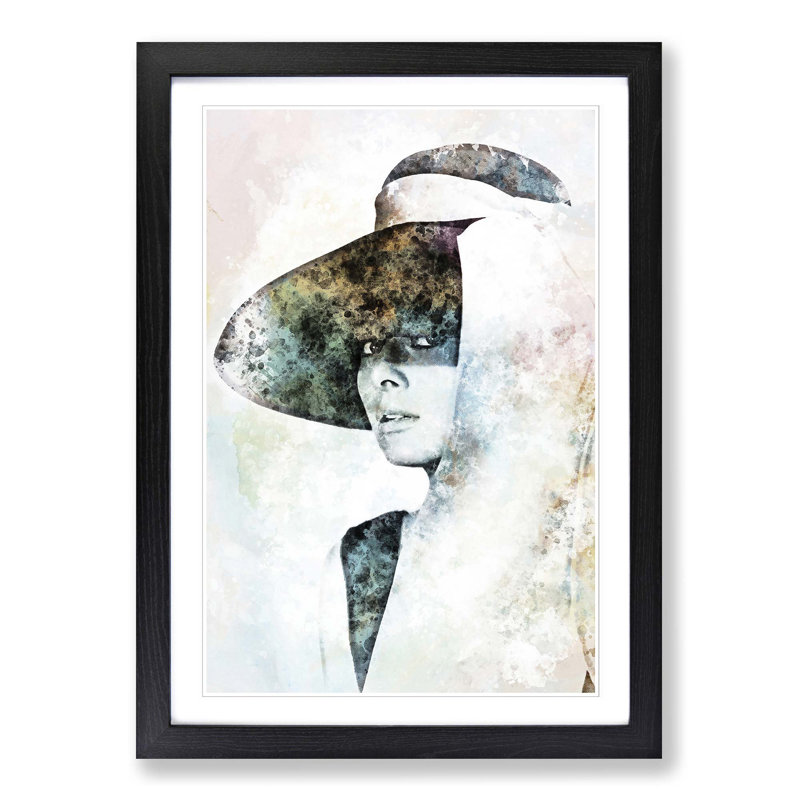 Audrey Hepburn Portrait in Abstract - Picture Frame Painting Print on MDF, 48cm H x 36cm W x 2cm D, Black Framed