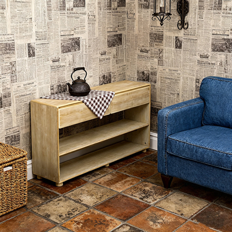 Wooden Console Table With 2 Drawers And Open Shelves, Natural