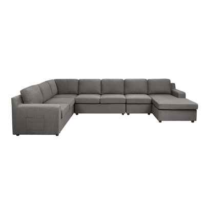 Waylon 145.5" Linen 7-Seater U-Shape Sectionals Sofa Chaise With Pocket