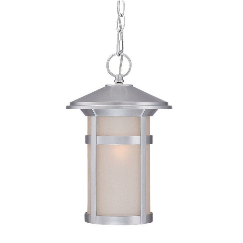 Lustre en métal argenté avec abat-jour givré