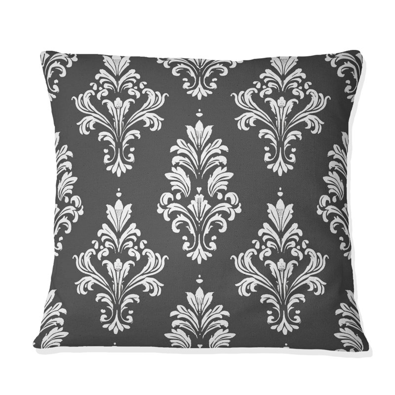 Gray White Damask Patterns I - Transitional Throw Pillow, 16"H x 16"W
