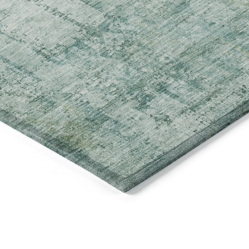 Tapis bleu sarcelle lavable à la machine intérieur / extérieur Xhevrie, Rectangle 9 pi x 12 pi