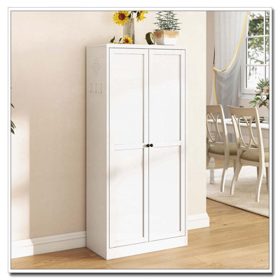 61" White Metal Kitchen Pantry Cabinet Adjustable Storage with 4 Shelves (110lb Capacity), Heavy Duty Freestanding Pantry Organizer for Kitchen, Pantry, Living Room