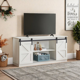 Meuble télé de 58 pouces de style campagnard, convenant aux téléviseurs de 65 pouces, centre de divertissement avec portes de grange coulissantes et tablettes réglables, console avec espace de rangement