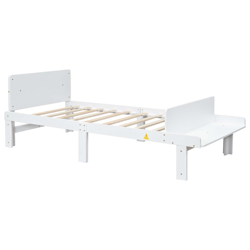 Lit avec cadre en bois massif Leita, Lit simple, Blanc