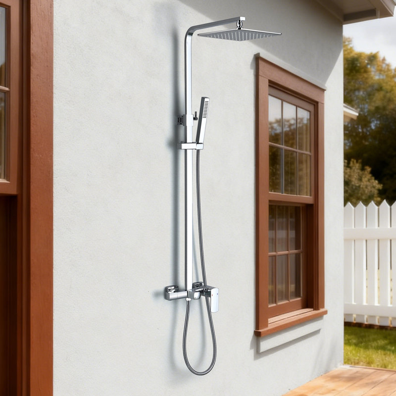 Wall Mounted Solid Brass 3-Function Temperature Control Outdoor Shower with Handheld Shower Head and Footwash