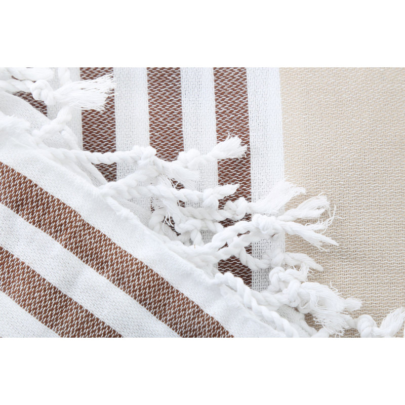 Serviette de plage 100% coton Hallas, Brun clair / jaune