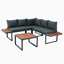 Ensemble de conversation modulaire d'extérieur en osier de 5 pièces avec conversation et ensemble de conversation avec table d'appoint et coussins foncés 4 pièces
