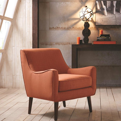 Chaise d'appoint amovible Mid-Century en bois franc de couleur orange brûlé, revêtement, coussin en mousse haute, assise