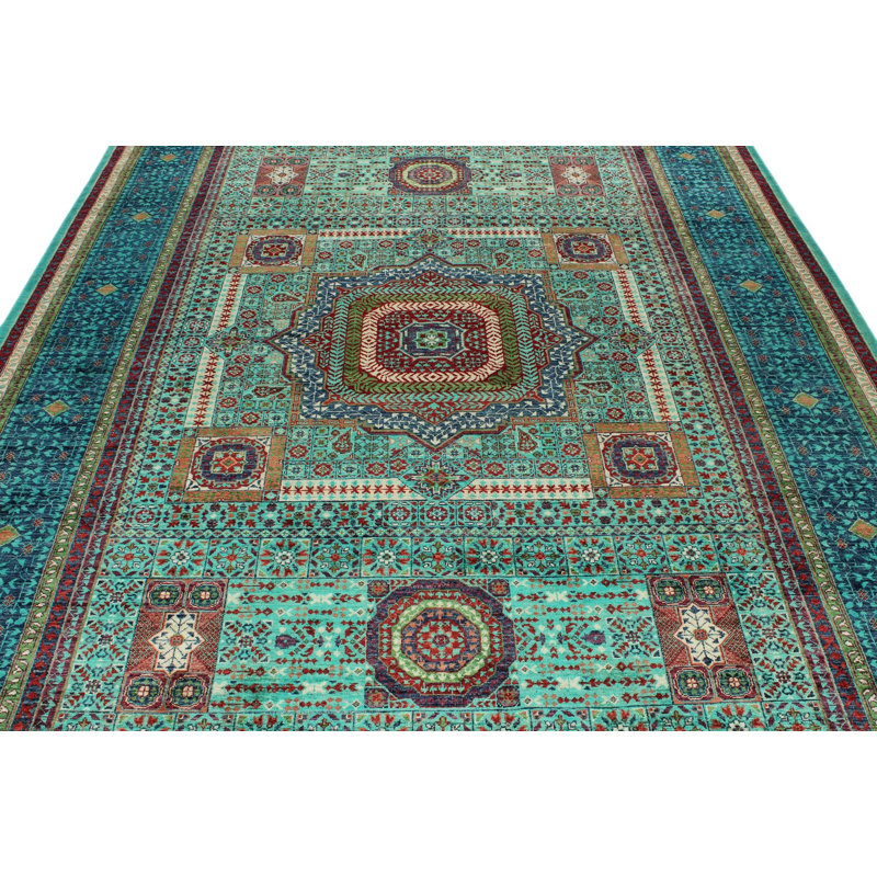 7x10 Light Blue and Navy Turkish Tribal Rug