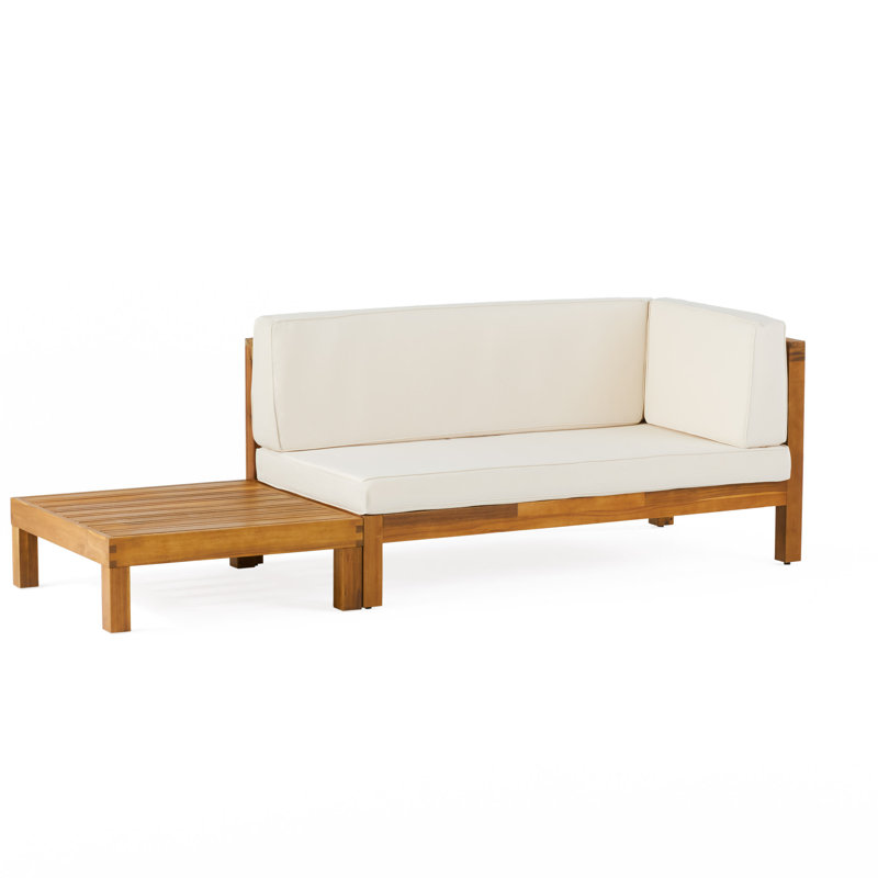 Ensemble de causeuse et table basse d'extérieur en bois d'acacia Seana, Accoudoir à droite (vu de face), Beige, Teck