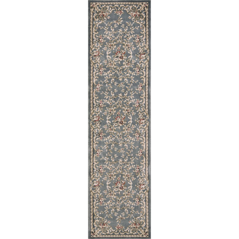 Hadiya Slate Blue Floral Vine Bordered Indoor Area Rug, Runner 2' x 7'7"