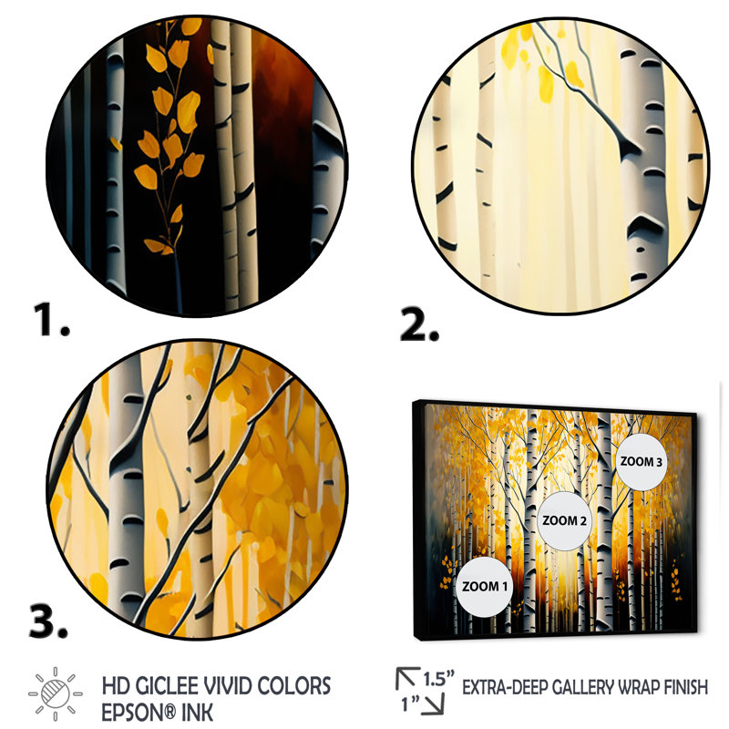 Into A Golden Birch Forest II - paysage, art mural sur toile, Toile avec cadre photo noir, L 20 po x H 12 po