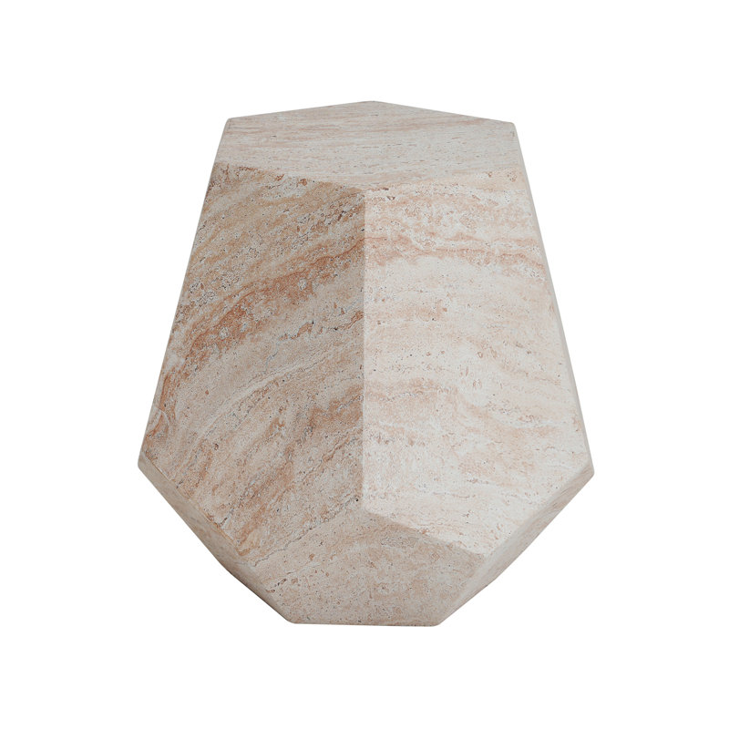 Table d'appoint extérieure / intérieure en béton léger, table d'appoint hexagonale ronde en travertin