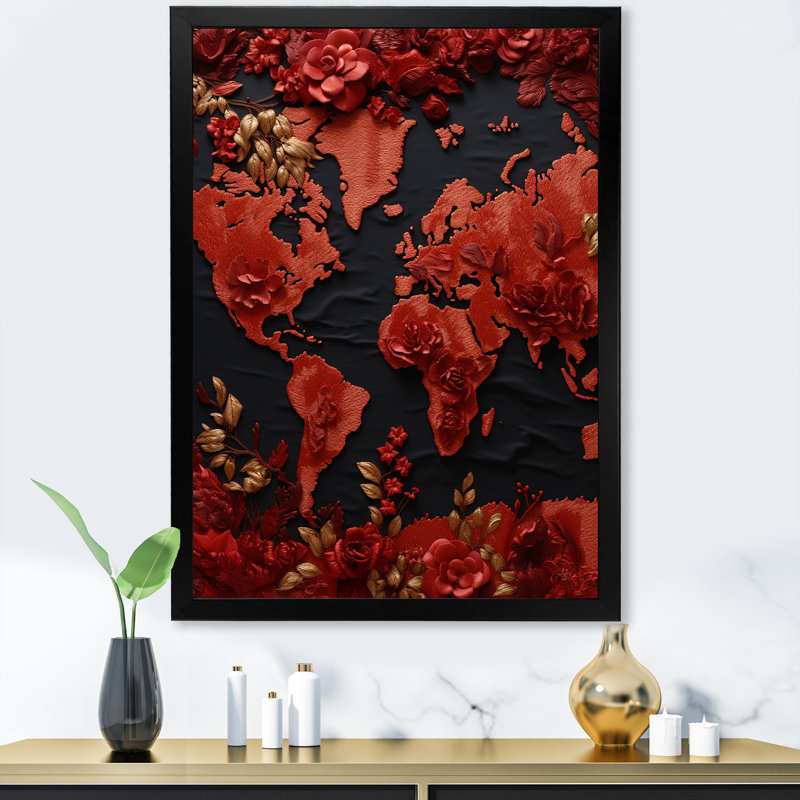 «Nomads Scarlet Red Map» sur toile, H 40 po x l 30 po x P 1,5 po, Cadre simple noir