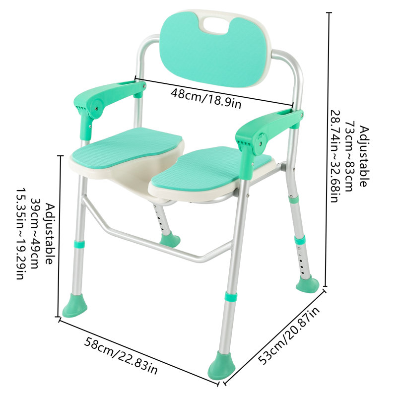 Shower Chair, Height Adjustable Bath Chair with Backrest, Blue