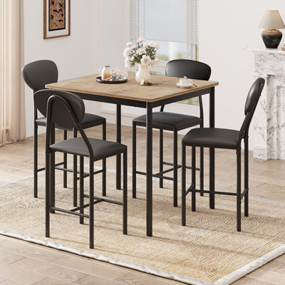 Dining Table Set for 4 - Modern Kitchen Table and PU Leather Upholstered Chairs for Small Spaces - for Dining Rooms - Brown