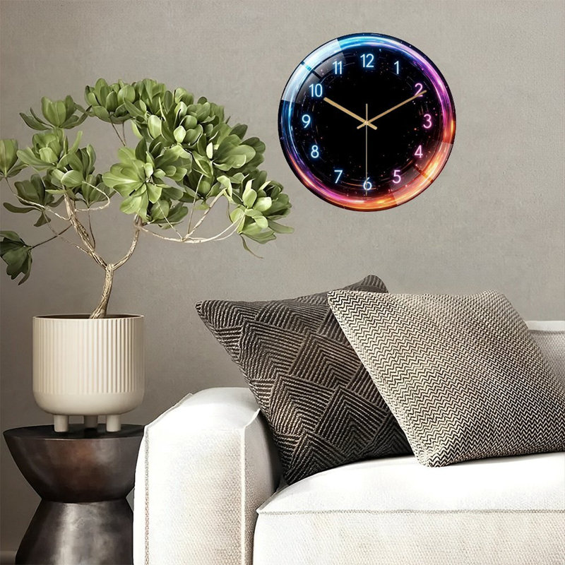 Horloge murale silencieuse en verre trempé de 30 cm, « Horloge murale numérique DEL avec effets colorés », sans tic-tac, fonctionne avec des piles (piles AA non comprises), décoration artistique pour la maison