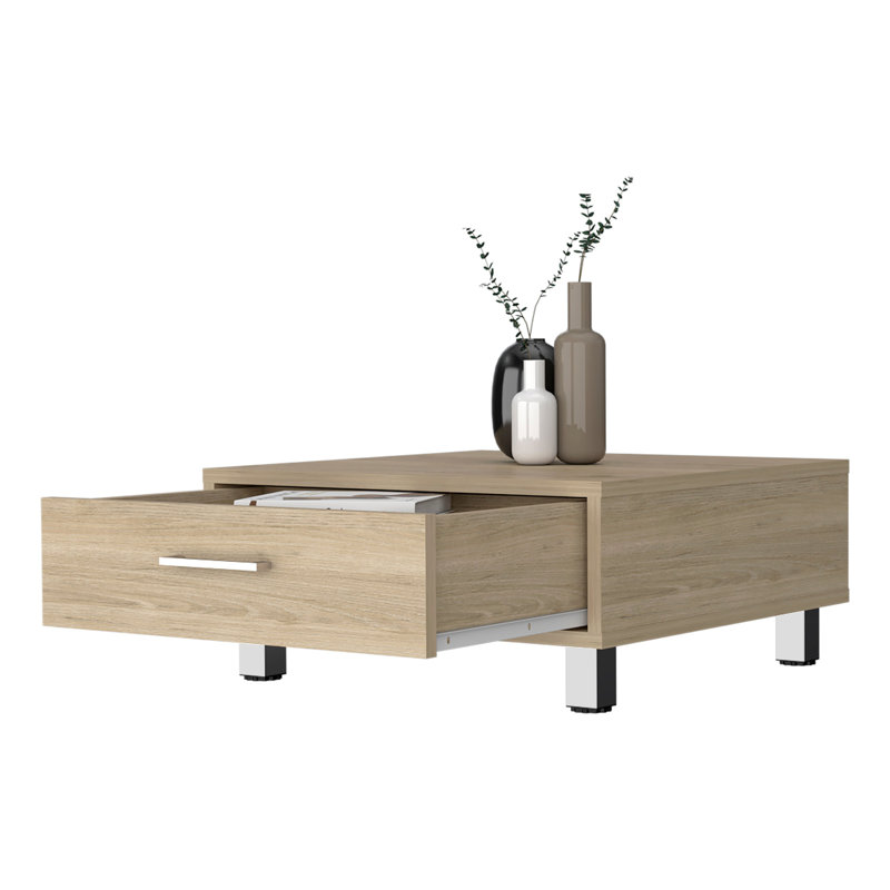 Table basse, quatre pieds, un tiroir
