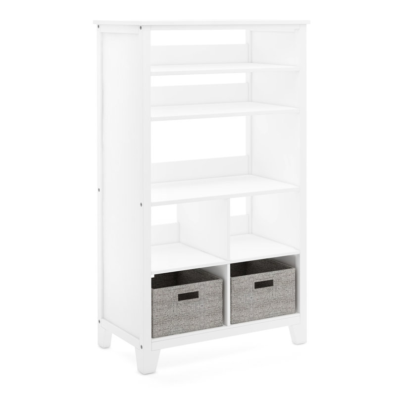 Creamy White Kids' Tall Bookcase with Fabric Bins