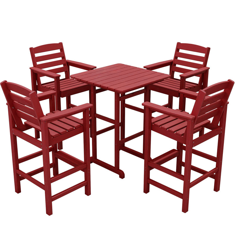  Ensemble de bar de patio 5 pièces, ensemble de chaise de bar et table Adirondack surdimensionnés, Rouge