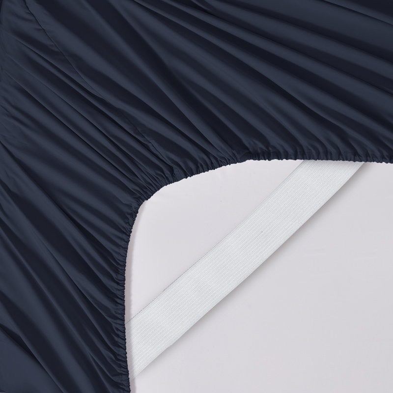 Brushed Microfiber Bottom Sheets with Built in Sheet Straps, Navy, Queen Fitted Sheet