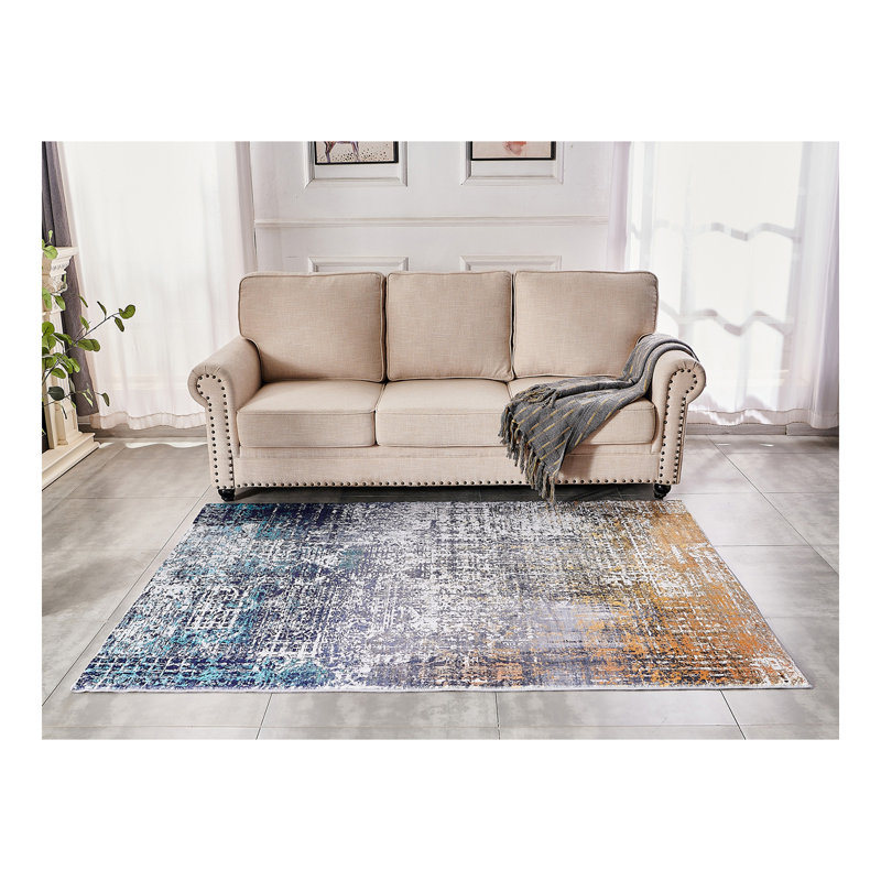 Collection Abstract Design Turquoise Gray Rust Machine Washable Super Soft Area Rug, Rectangle 2' x 3'