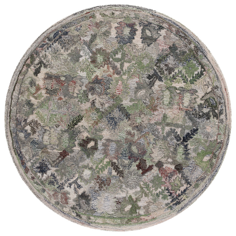 Tapis vert / beige Antkeo 126, Rond 6 pi