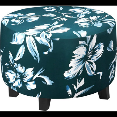 Printed Round Ottoman Slipcover Lily Flower Ottoman Covers Footstool Protector Storage Stool Ottoman Covers Stretch With Elastic Bottom