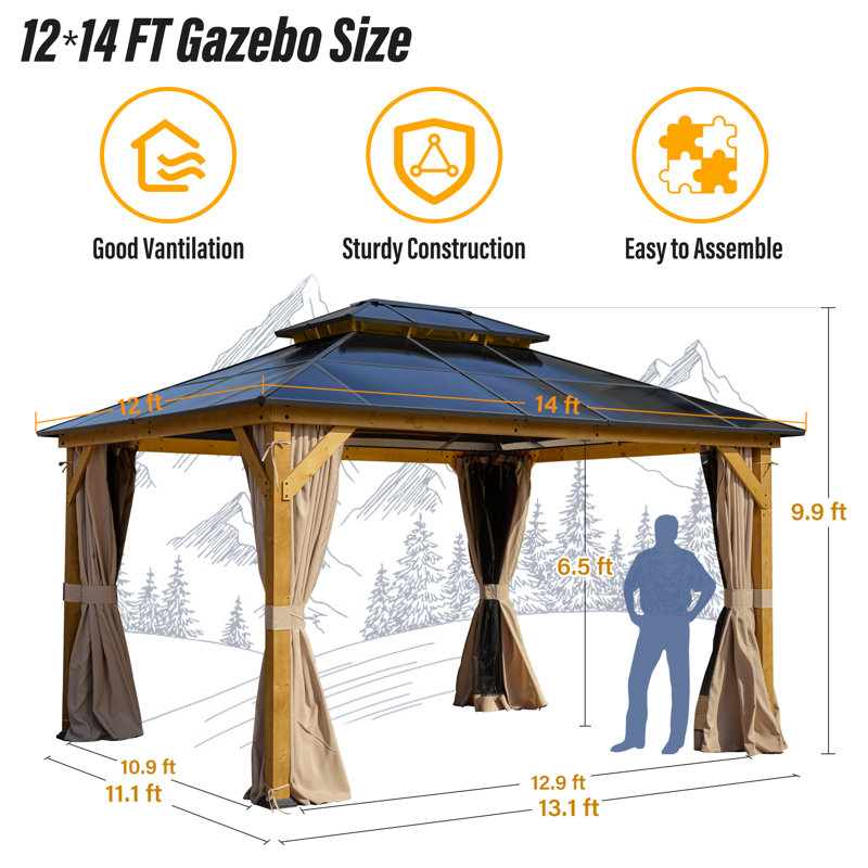 14 pi. L 12 pi. D Pavillon de jardin en bois massif