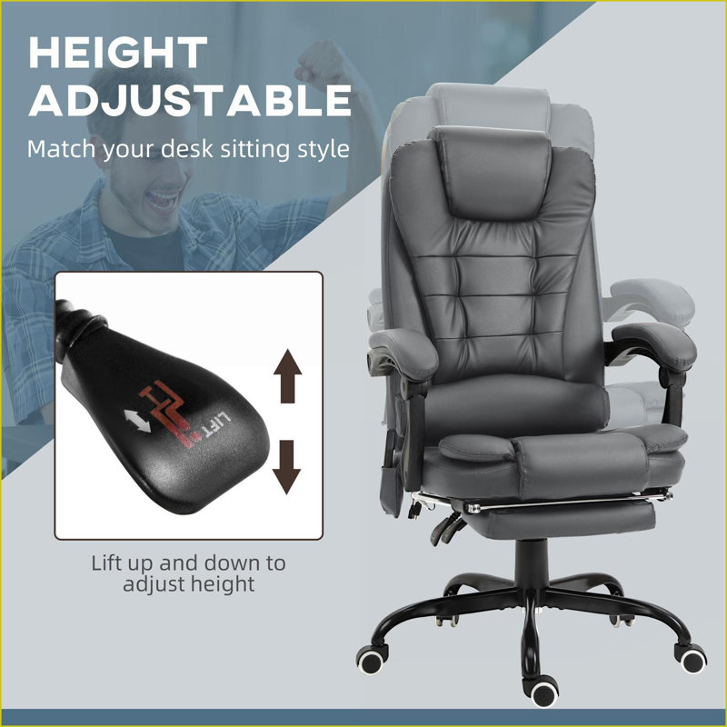 Vinsetto Massage Reclining Office Chair with 7-Point Vibration | Gray | Faux Leather