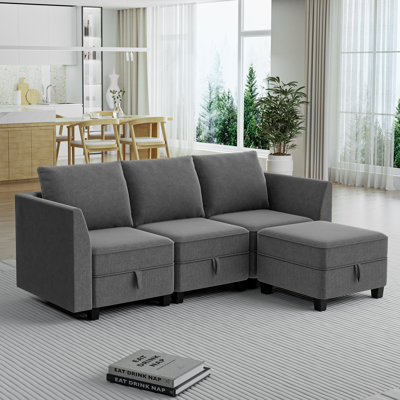 Canapé modulaire modulaire de 85 po Vumece, canapé en L 3 places avec repose-pieds avec rangement, canapé modulaire confortable pour le salon et le bureau personnel, gris