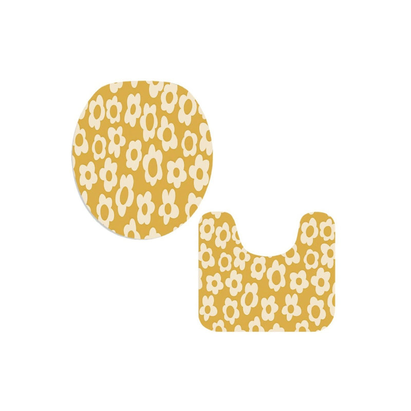 Ensemble de 2 tapis de bain moutarde jaune à motif marguerite ultra doux, Yellow/White Daisy