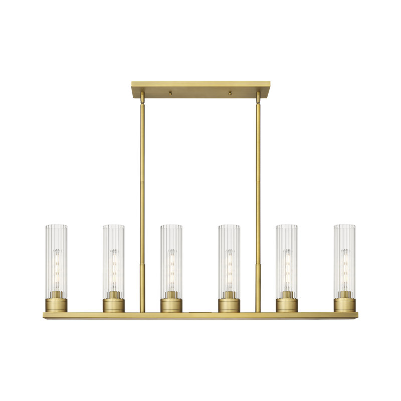Luminaire suspendu linéaire à tige 6 lumières 11 po Empire, Laiton brossé, Transparent, H 13,38 po x l 44,25 po x P 3,13 po