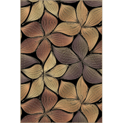 Dark Toned Multi Colored Floral Leaf Patterned Modern Decorative Rug Machine Washable