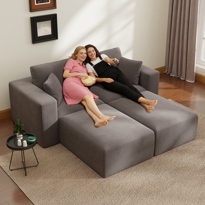 Canapé modulaire à compression 79 po, Velours côtelé gris
