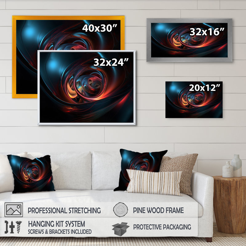" Red Blue Harmonious Blend I ", Black Closed Corner Frame, 12" H x 20" W x 1" D
