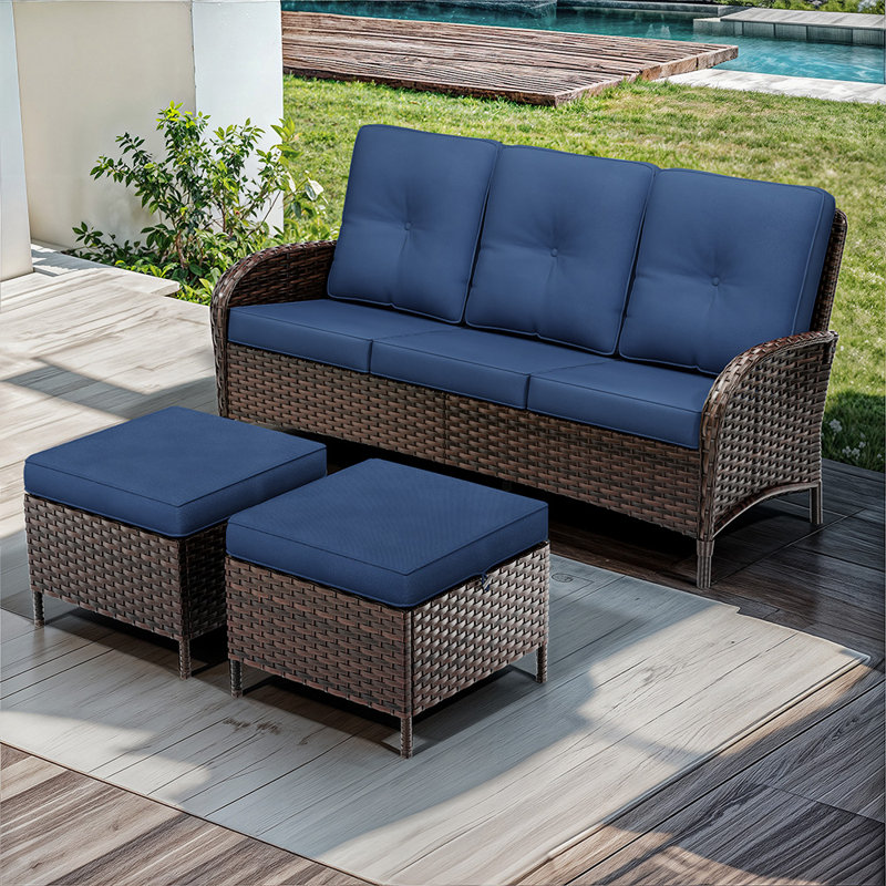 Ensemble de canapé d'extérieur 72 po 3 pièces 72 po, Bleu