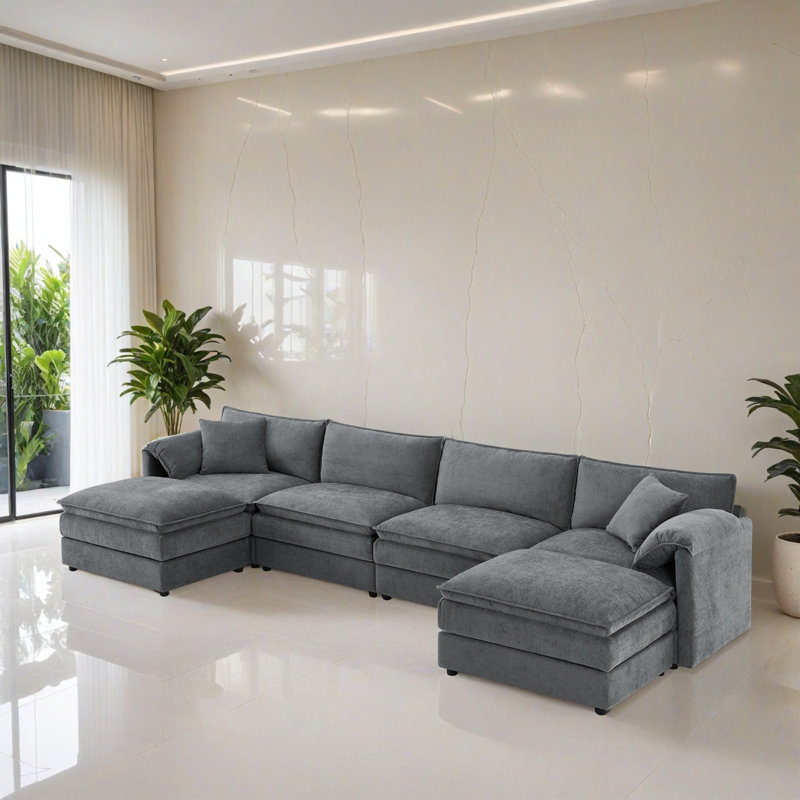 Canapé-lit modulaire 6 pièces pour salon, Chenille grise foncée