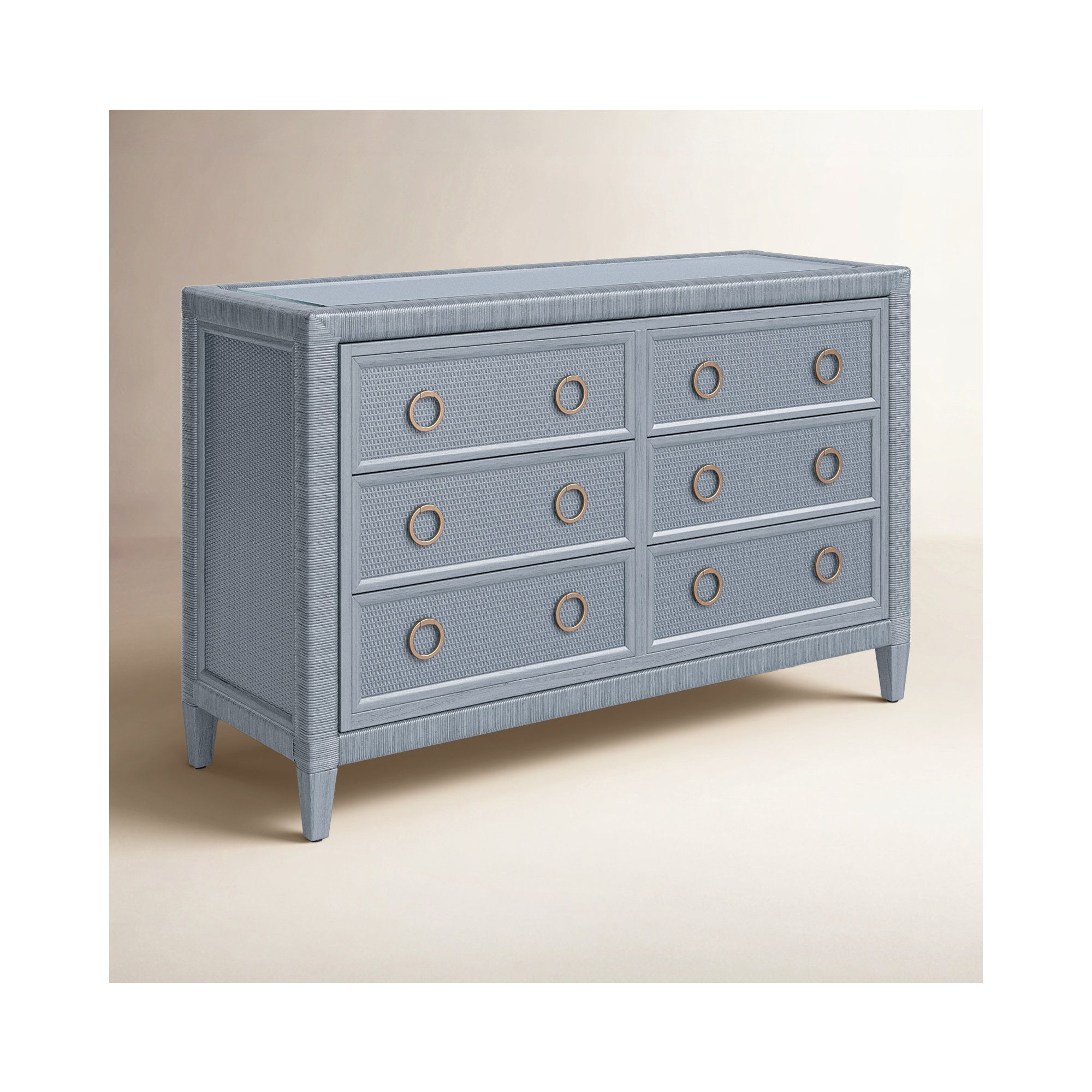 Warwick 6-Drawer 54" W Double Dresser, Satin Brass, Sea Glass