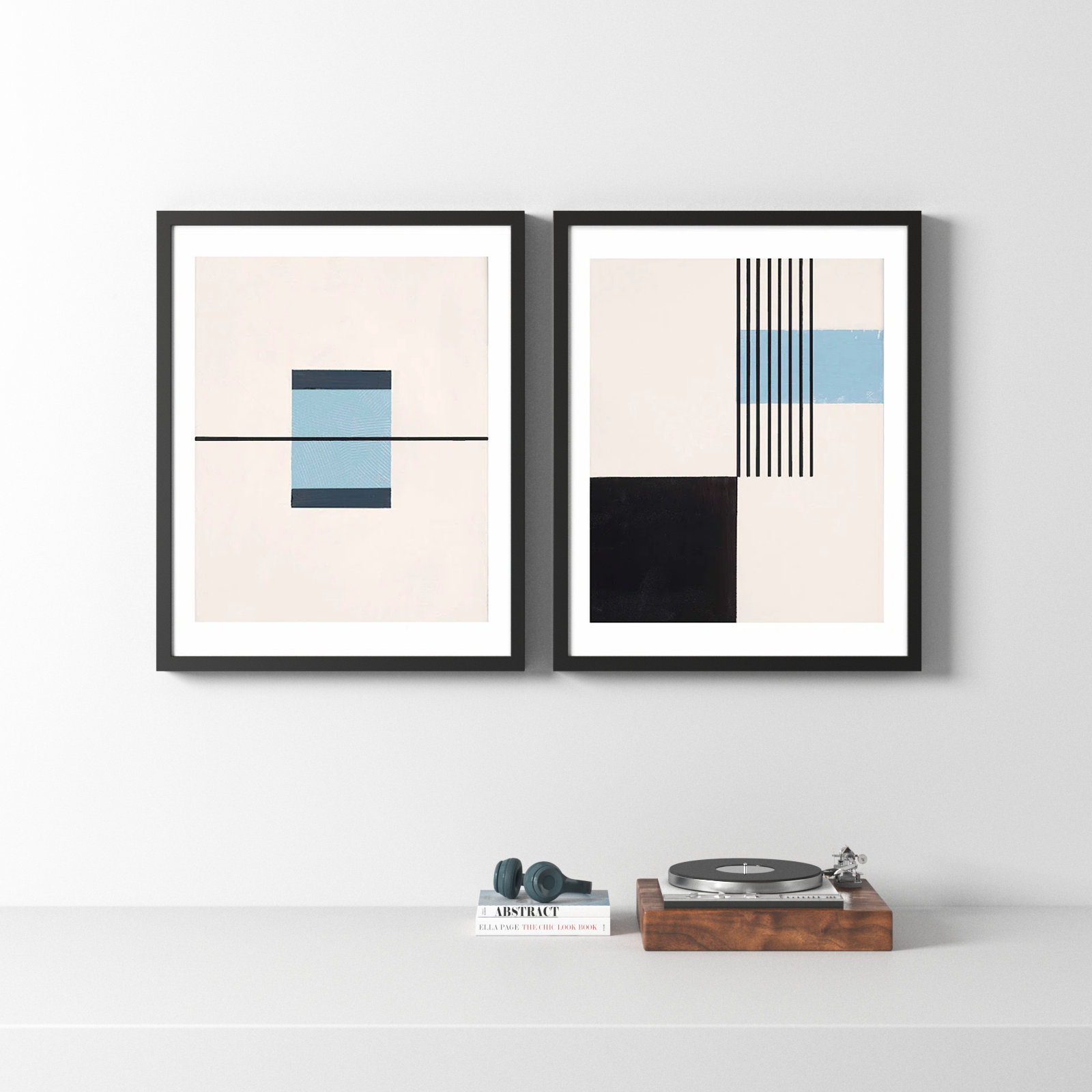 Black and Blue 2-Piece Print Set, Black, 38" H x 30" W x 1.25" D
