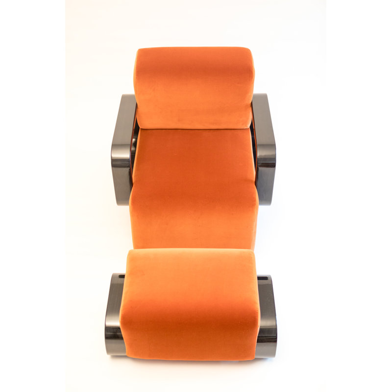 Cayenne Chair with Ottoman, Terra Cotta Velvet, Brown Oak